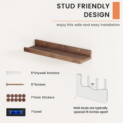 FLYJOE Picture Ledge Shelf, Floating Shelves Set of 2, 48 Inches Long Large Nursery Book Shelves for Toys Storage, Kids Bookshelf Wall Mounted for Living Room Bedroom Decor Books Photo Frames, Walnut