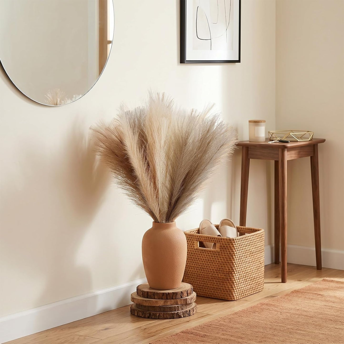 30pcs Pampas Grass Decor,21" Artificial Pompous Grass Bulk,Small Vase Filler Pompas Grass for Home Wedding Living Room Wall Party Decoration (Beige,Light Brown, 21 Inch 30 Pcs)