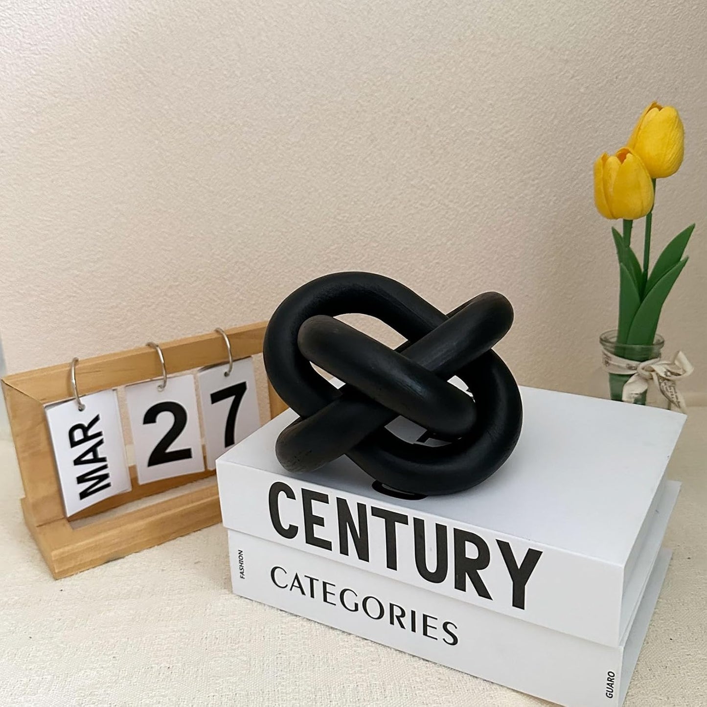 3-Link Wood Chain Link Coffee Table Decor, White Wooden Knot Decor for Coffee Table Farmhouse Decortive for Home Boho Modern Shelf Decortion(White)