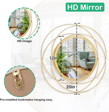 Gold Sunburst Mirrors for Wall Decorative Metal Round Art Mirrors Large Wall Decor Hanging Mirror for Bathroom Bedroom Living Room Vanity Entryway 16"