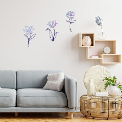 Oubasa Metal Flowers Wall Art Set of 3, Farmhouse Floral Home Decoration, Modern Line Art Flower Wall Decor for Living Room Bedroom Bathroom, Minimalist Botanical Wall Sculpture – Lily, Tulip, Rose