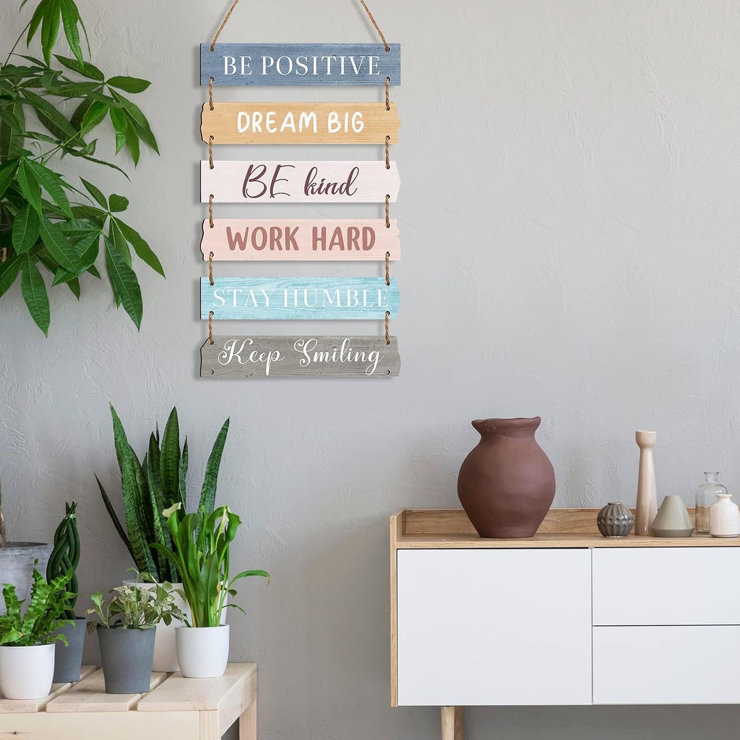 6 Pieces Rustic Wall Hanging Plaque Sign Inspirational Wall Art Farmhouse Wooden Door Signs Positive Plaque with Quotes Motivational Quote Decor for Office Bedroom Living Room(Retro Style)
