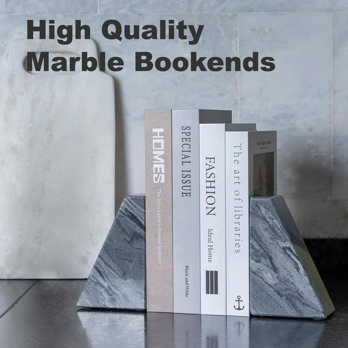 Karibiber Travertine Bookends for Heavy Books, Marble Decorative Bookends for Shelves, Heavy-Duty Stone Book Ends for Hardback Book & Cookbooks, Unique Book Stopper & Holder, Travertino Italy