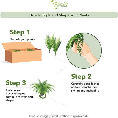 Nearly Natural 48in Artificial Boston Fern (Set of 2), Large Faux Greenery with 67 Lifelike Fronds for Indoor Wall, Shelf, and Home Office Decor