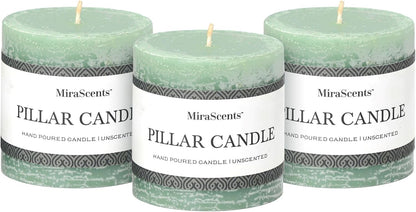 3x6 Inch Sage Green Pillar Candles Set of 3 - Unscented Spring, Long Clean Burning, Large Smokeless Dripless for Home Decor, Dinner Table, Bathroom, Rustic Decor