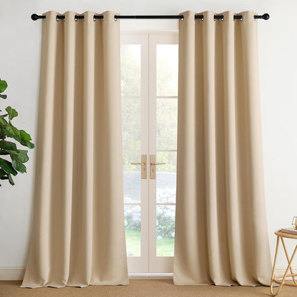 NICETOWN Halloween Pitch Black Solid Thermal Insulated Grommet Blackout Curtains/Drapes for Bedroom Window (2 Panels, 42 inches Wide by 63 inches Long, Black) - Colors D