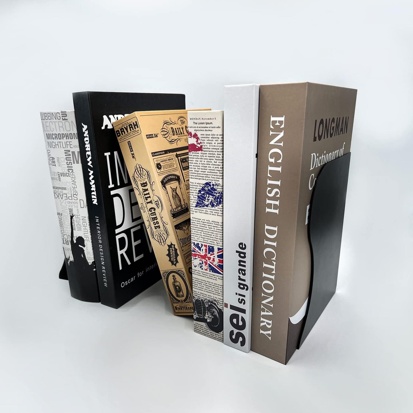 Adjustable Bookends Non Skid Decorative Bookends,Metal Bookend for Heavy Books,Bookshelf Organizer Holder for Books and Magazines for Desk(Black)