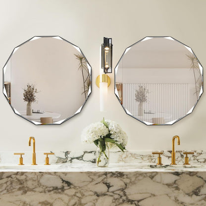 QDSSDECO Round Mirror Sunburst Wall Mirror 24" Beveled Edge Frameless for Living Room Bathroom Bedroom Entryway Decor