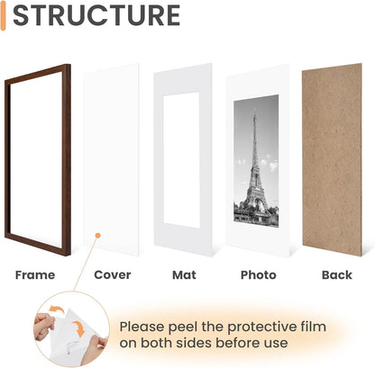 upsimples 11x14 Picture Frame Set of 5, Display Pictures 8x10 with Mat or 11x14 Without Mat, Wall Gallery Photo Frames, Black