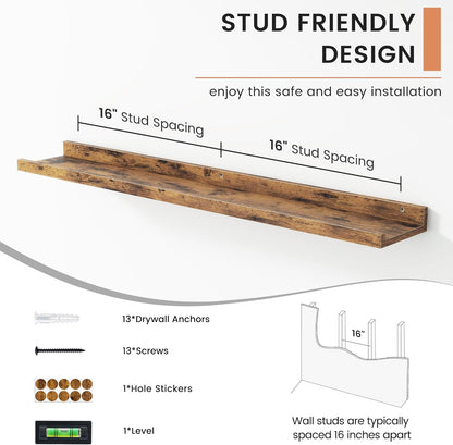 FLYJOE Floating Picture Ledge Shelves for Wall Set of 4, 48 Inch Wall Shelves with Lip Long Large Nursery Book Shelf for Toys Storage Kids Bookshelf Wall Mounted Living Room Bedroom Decor Frames