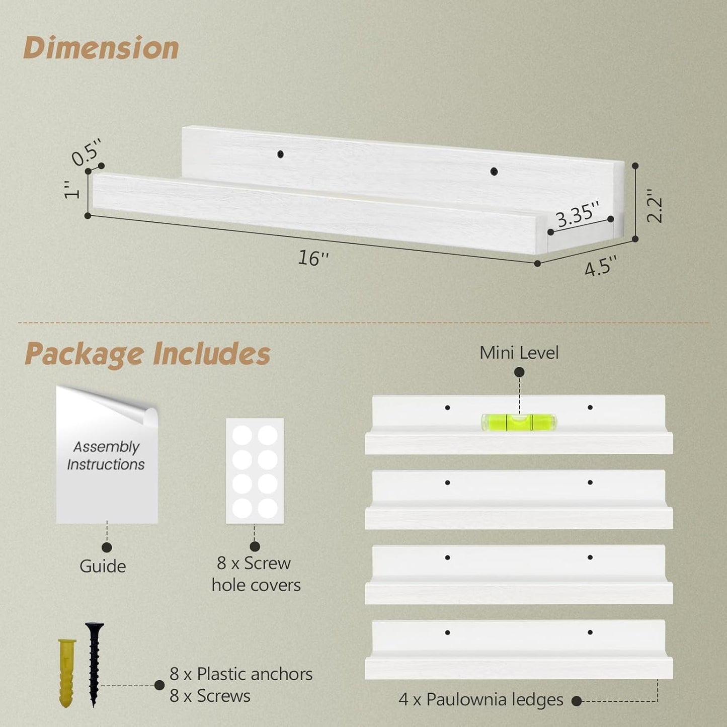 Forbena 36 Inch Floating Shelves for Wall 4-Pack, Large Nursery Book Shelves Bookshelf for Kids Bedroom, Long Picture Ledge Shelf with Lip for Living Room Photo Frames Art Display (White Solid Wood)
