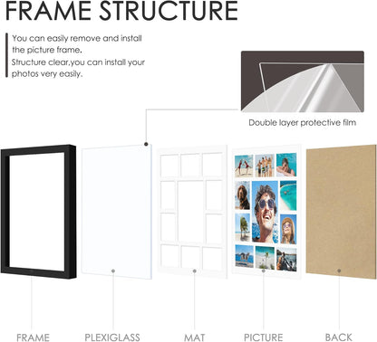DUENPY 14x26 Collage Picture Frame 4x6 Collage Picture Frame Displays Twelve 4x6 inch Photos Available Horizontal Wall Mounting Display and Vertical Black - Colors A