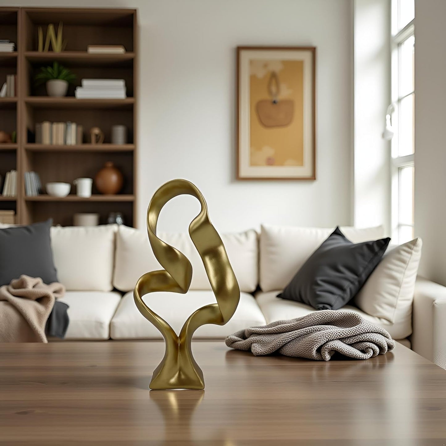 10" Modern Abstract Ribbon Decorative Sculpture, Knot Sculptures,Home Decor,Coffee Table Statues,Dining Living Room Desk Decor（White）