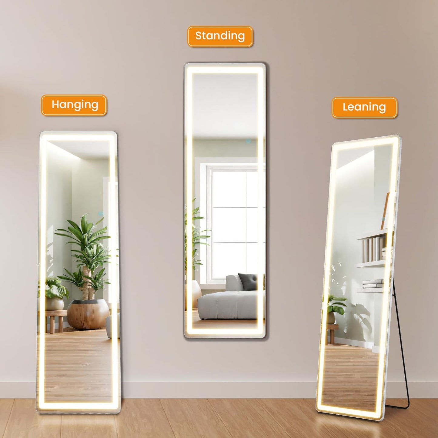 Mirror Full Length, Upgraded 16"x59" Body Wall Mirrors with Shatter-Proof Glass, Floor Standing, Hanging or Leaning, Tall Mirror with Stand Aluminum Alloy Frame for Bedroom Cloakroom