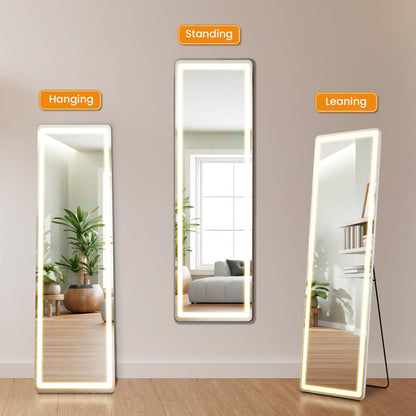 Mirror Full Length, Upgraded 16"x59" Body Wall Mirrors with Shatter-Proof Glass, Floor Standing, Hanging or Leaning, Tall Mirror with Stand Aluminum Alloy Frame for Bedroom Cloakroom