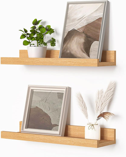 Heimlove Picture Ledge Shelf, Floating Shelves Set of 2, 24 Inches Picture Shelf for Wall with Ledge, Kids Bookshelf Wall Mounted for Living Room Bedroom Decor Books Photo Frames - White