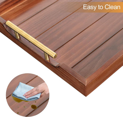SXNOWS Coffee Table Trays - Large Ottoman Tray for Living Room -Wood Serving Tray with 2 Sets of Handles - Wooden Tray for Coffee Table, 4 Round Coasters Included, Black