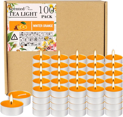 100 Pack Scented Tealight Candles - 4 Hours Burning Lemon Aromatherapy | Valentine's Day Romantic Dinner & New Year Home Decor, Yellow Votive Candles for Wedding, Holiday Gift & Emergency (Yellow)