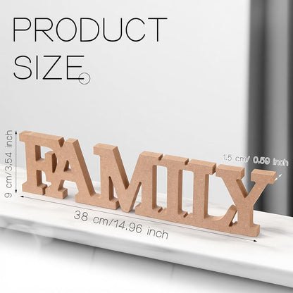 Wonderjune Wooden Home Wall Decor Sign Rustic Family Room Table Decoration Family Letter Signs for Pantry Kitchen Living Room Bedroom Shelf Mantel Fireplace Tables Centerpiece(White)