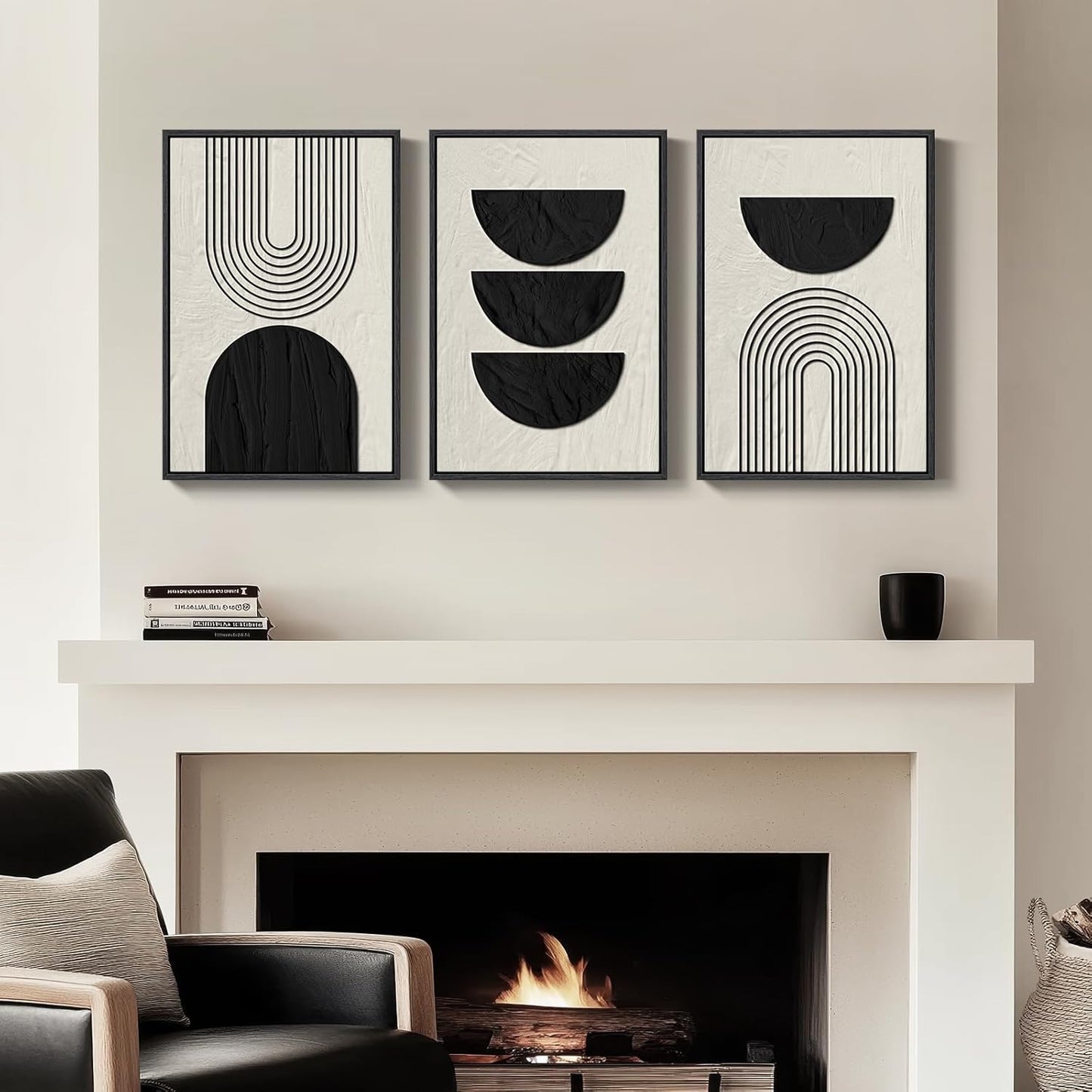Large Framed Black and White Abstract Wall Art for Living Room, 3 Piece Big Modern Canvas Prints Paintings Artwork for Walls, Minimalist Abstract Art Pictures for Hallway, Office Wall Decor 24x36 In