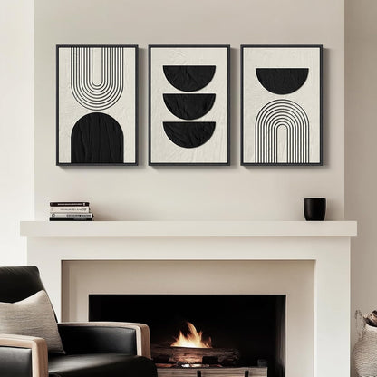 Large Framed Black and White Abstract Wall Art for Living Room, 3 Piece Big Modern Canvas Prints Paintings Artwork for Walls, Minimalist Abstract Art Pictures for Hallway, Office Wall Decor 24x36 In