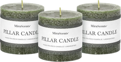 3x6 Inch Sage Green Pillar Candles Set of 3 - Unscented Spring, Long Clean Burning, Large Smokeless Dripless for Home Decor, Dinner Table, Bathroom, Rustic Decor