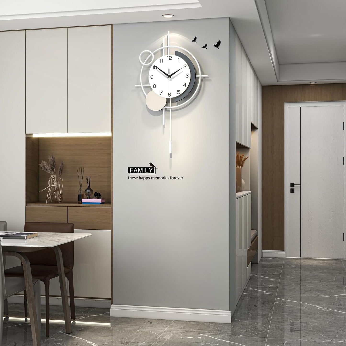 Wall Clock for Living Room Decor Decorative Wall Clock with Pendulum Silent Quartz Battery Operated Black Metal Large Clock for Dining Room,Kitchen,Home,Bathroom,Bedroom,13.8x21.3 in