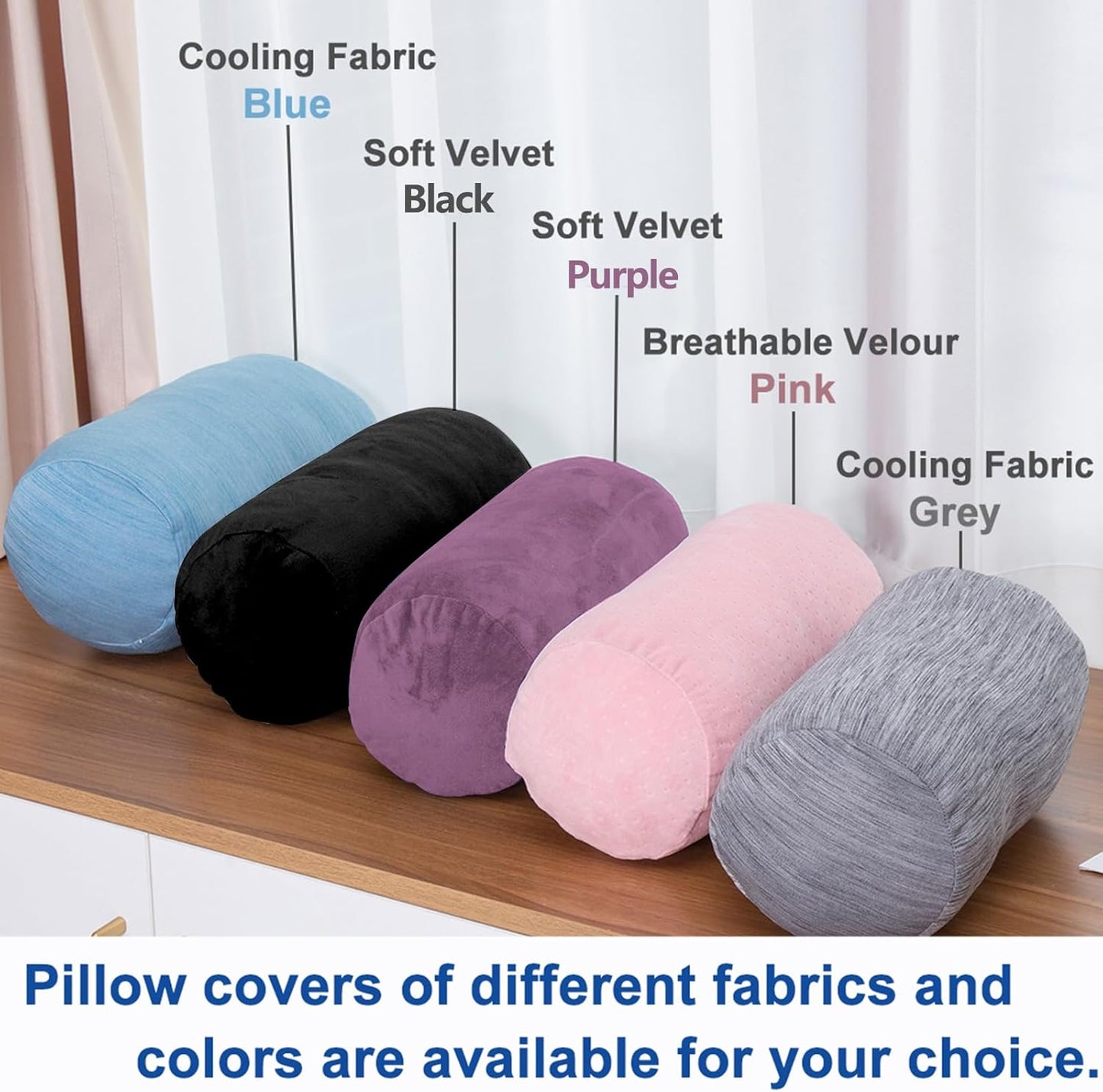 1 MIDDLE ONE Round Cylinder Bolster Pillow with Removable Velvet Cover, Tube Roll Cervical Pillow for Head, Neck, Back and Legs Support, 13" x 6", Grey