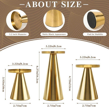 Gold Iron Plate Candle Holder Set of 3-4 & 4.7 & 6.4 Inch Tall, Decorative Iron Pillar Candle Plate, Elegant Candle Stand for LED & Wax Candles, Incense Cones, Spa, Weddings (Candles Not Including)