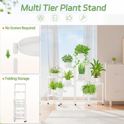 iDavosic.ly Plant Stand Indoor Outdoor, 5 Tier Corner Metal Flower Display Holder Shelf, Folding Tall Orchid Rack for Patio Balcony Porch Garden Living Room House, Black