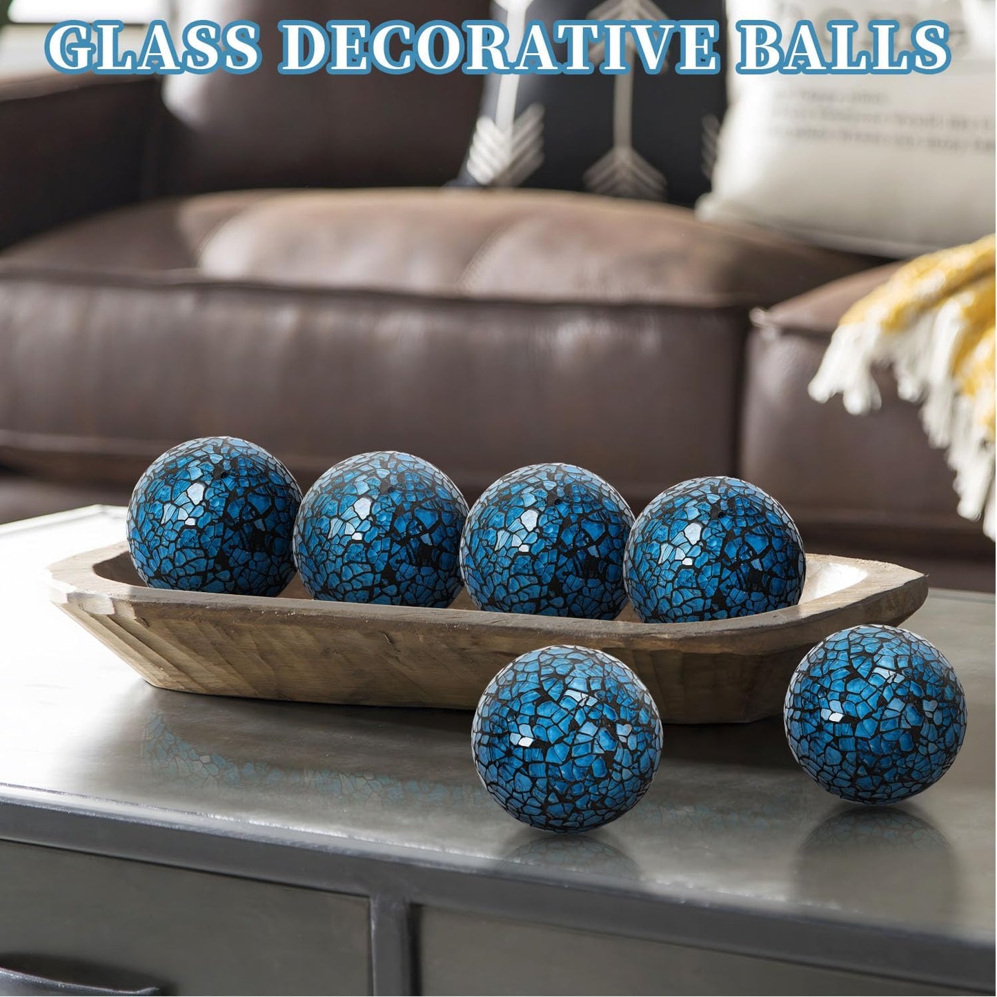 Kesywale 6PCS Decorative Balls Set 2.4 Inches/ 6cm Small Mosaic Spheres Glass Orbs Decorative Balls for Centerpiece Bowls Vases Fillers Dining Coffee Table Wedding Party Decor (Black)