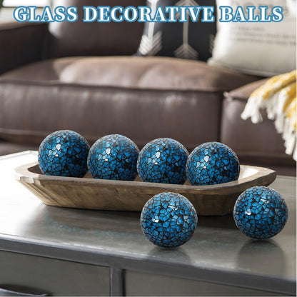 Kesywale 6PCS Decorative Balls Set 2.4 Inches/ 6cm Small Mosaic Spheres Glass Orbs Decorative Balls for Centerpiece Bowls Vases Fillers Dining Coffee Table Wedding Party Decor (Black)
