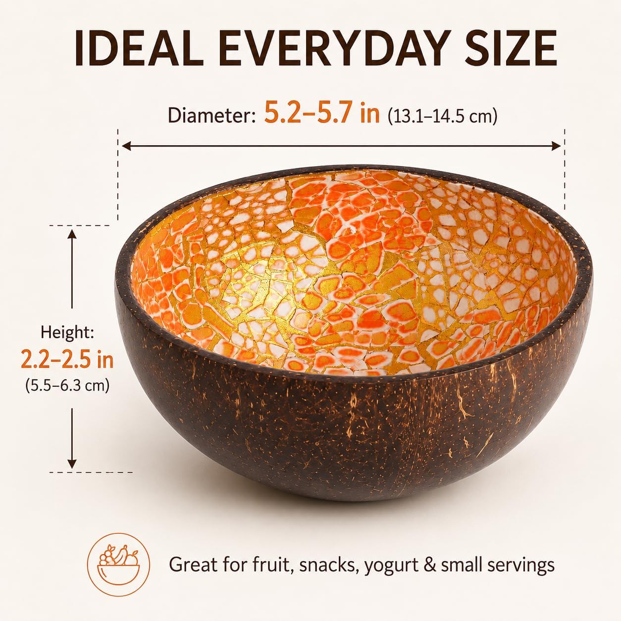 ChezMax Natural Coconut Bowl with Mother of Pearl Inlays - Key Bowl & Fruit Snack Holder (Blue-Gold)