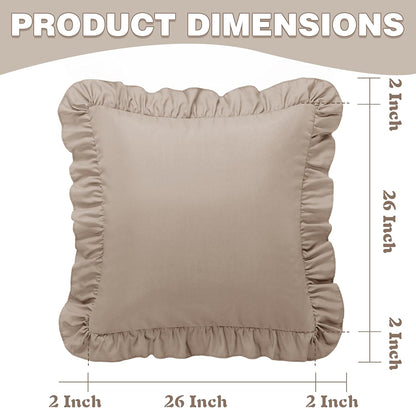 KKJIAF Ruffle Pillow Cases 26x26 Inches, White Square Ruffled Pillow Covers Set of 2, Microfiber Wrinkle Resistant Pillow Shams with Envelope Closure for Sofa Bed Living Room