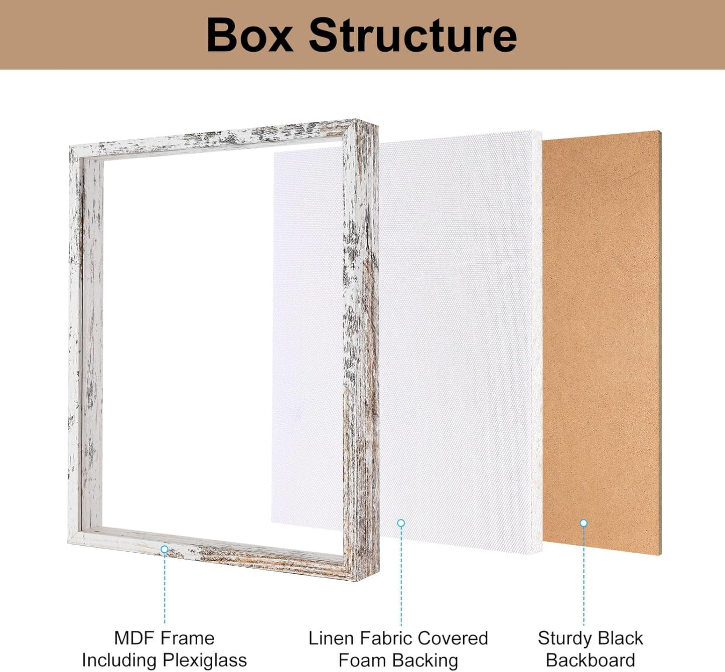 Califortree 8x8 Shadow Box Frame with Soft Linen Back - Push Pins Included, Memory Box Display Case for Flower, Tickets and 3D Items, Black