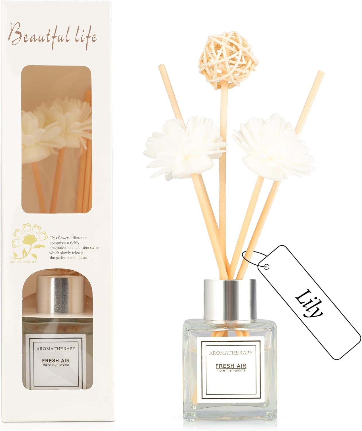 Reed Diffuser Set, 1.7 fl oz Scent Diffuser with Sticks, Jasmine Scent for Bathroom Accessories Shelf Decor, Air Fresheners for Home, Home Fragrance Products, House Office Room Decor Aesthetic Gift