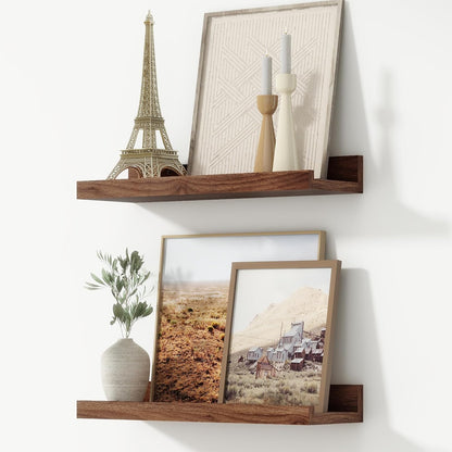 FLYJOE Picture Ledge Shelf, Floating Shelves Set of 2, 48 Inches Long Large Nursery Book Shelves for Toys Storage, Kids Bookshelf Wall Mounted for Living Room Bedroom Decor Books Photo Frames, Walnut