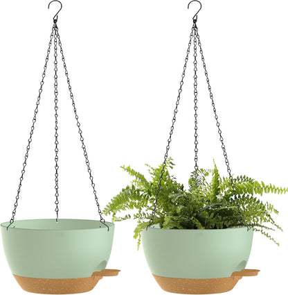 12 Inch Hanging Baskets 2 PC with Chains, Self-Watering Hanging Planters for Indoor Outdoor Plants, Plastic Hanging Flower Pots,Black