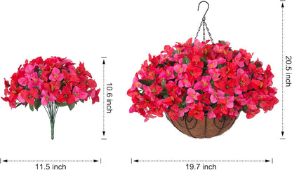 Artificial Hanging Flowers Faux Plants Basket for Outdoors Spring Summer Decor, Fake Silk Bougainvillea in Planter Outdoor Look Real UV Resistant Faux Flower for Outside Porch Patio Garden Home, White