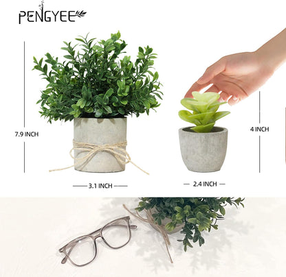 4 Pack Small Fake Plants in White Pulp Pot for Home Decor, Artificial Plants Indoor, Small Faux Plants Indoor for Bathroom Bedroom Kitchen Office Farmhouse Room Shelf Decor