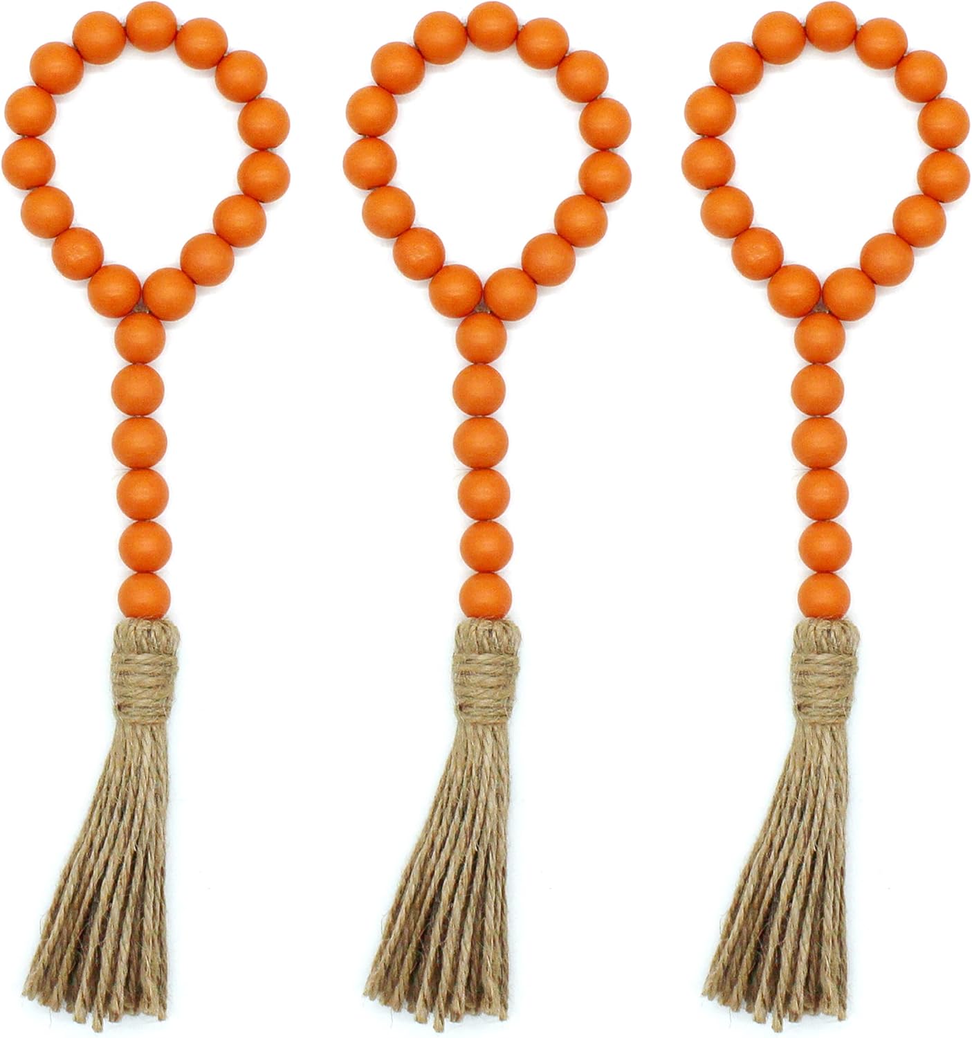 CVHOMEDECO. Wood Beads Garland with Tassels 3 PCS Farmhouse Rustic Wooden Prayer Bead String Wall Hanging Accent for Home Festival Decor. Natural