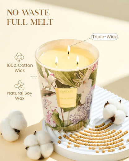 M&SENSE Jasmine Candles Highly Scented 3 Wick 35oz 150 Hours Burn Extra Large Jar Candles for Women, Natural Soy Wax Aromatherapy Candle for Stress Relief, Meditation, Yoga, Spa - Colors B