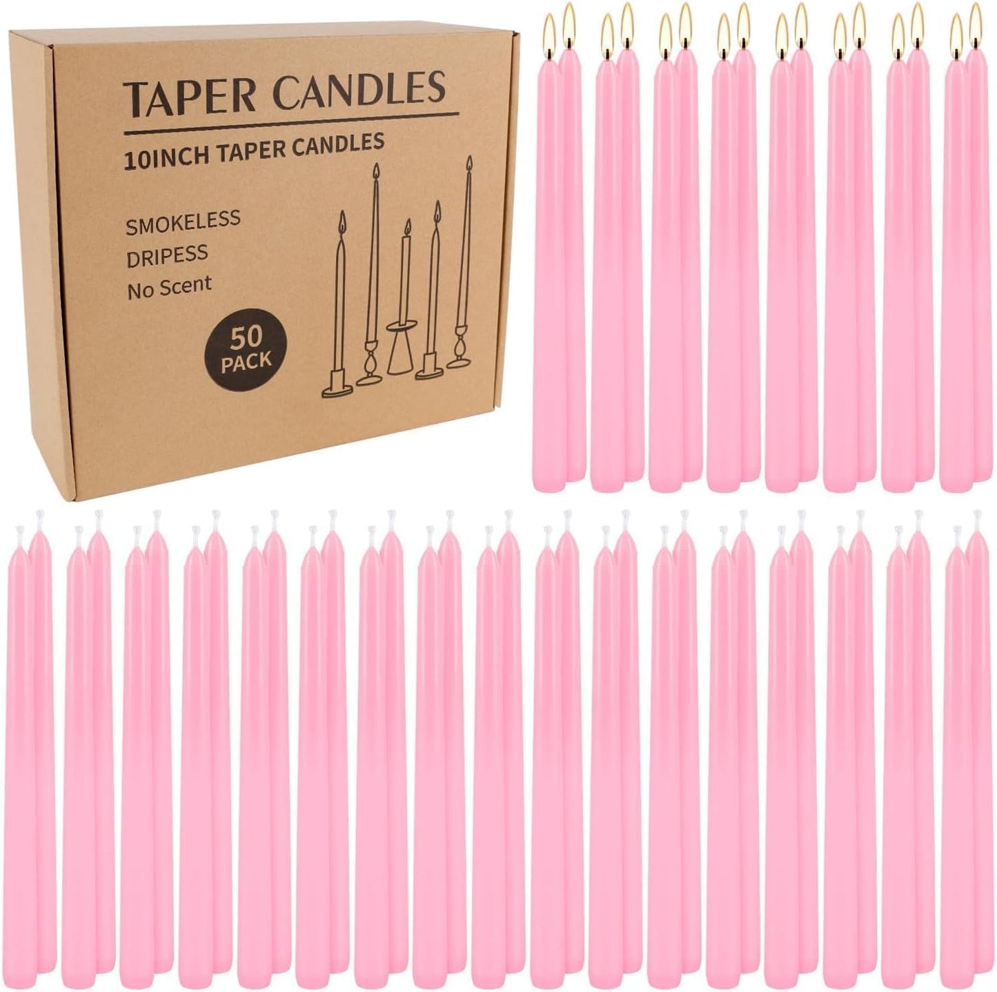 30-Pack 10-Color Taper Candles - 10 Inch Dripless & 10-Hour Burn｜Wedding/Birthday/Home Decor with Premium Wax