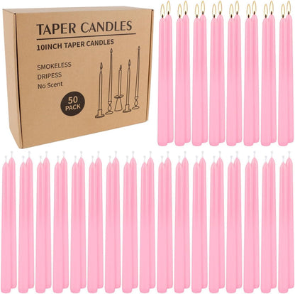 30-Pack 10-Color Taper Candles - 10 Inch Dripless & 10-Hour Burn｜Wedding/Birthday/Home Decor with Premium Wax
