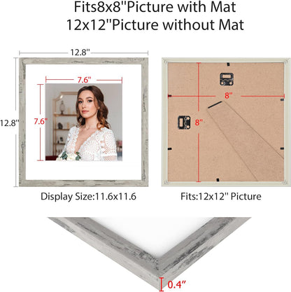 12x12 Picture Frame Set of 9, Display Pictures 8x8 with Mat or 12x12 without Mat, Multi Collage Gallery Square Photo Frames for Wall or Tabletop, Black