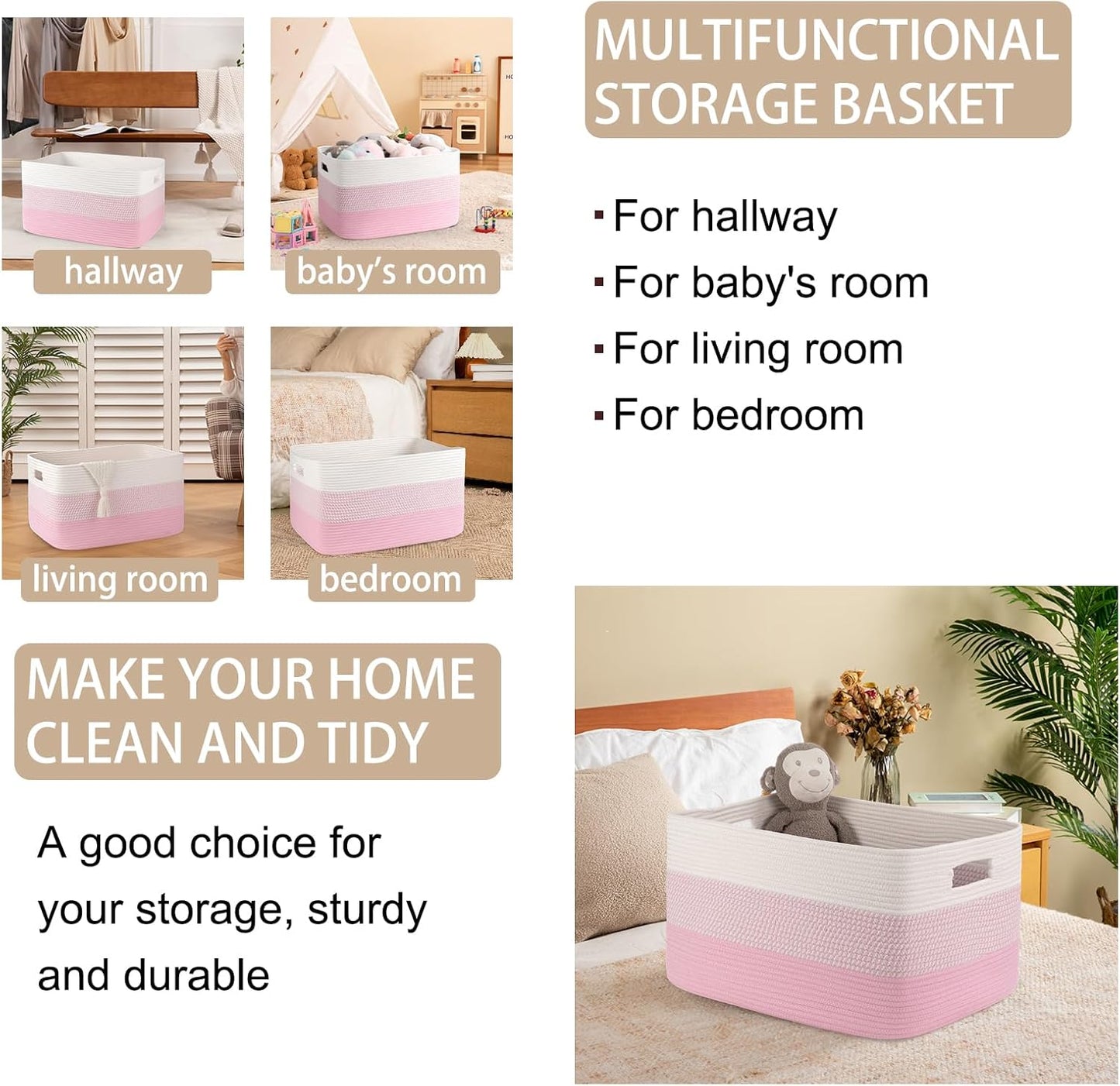 OIAHOMY Large Blanket Basket, 22”x17”x12” Rectangle Woven Baskets, Nursery Blanket Storage Living Room, Toy Storage With Handle, Large Baskets for Organizing-Gradient Yellow