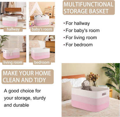 OIAHOMY Large Blanket Basket, 22”x17”x12” Rectangle Woven Baskets, Nursery Blanket Storage Living Room, Toy Storage With Handle, Large Baskets for Organizing-Gradient Yellow