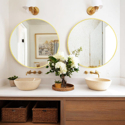 Sunniry Black Round Mirror, Round Mirror 24 inch, Black Circle Mirrors Matte Metal Frame, Wall Mounted Mirrors for Living Room, Bathroom, Wall, Entryway.