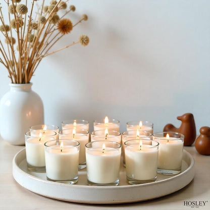 48-Pack Clear Glass Votive Candles – 10–12 Hour Long Burn, Unscented, Ivory, Bulk Set for Weddings, Events & Table Centerpieces – Hosley