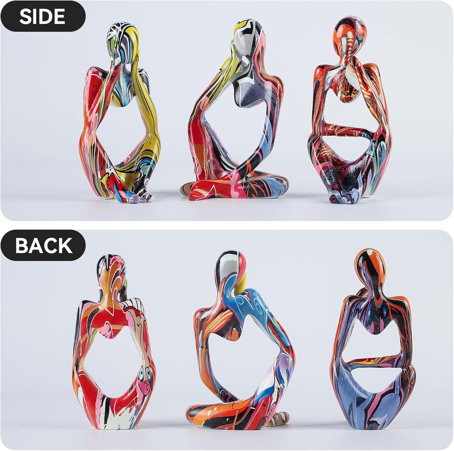BrownLove 3pcs Decor White Thinker Statue Abstract Art Sculpture，Resin Collectible Figurines for Home Living Room Office Shelf Decoration